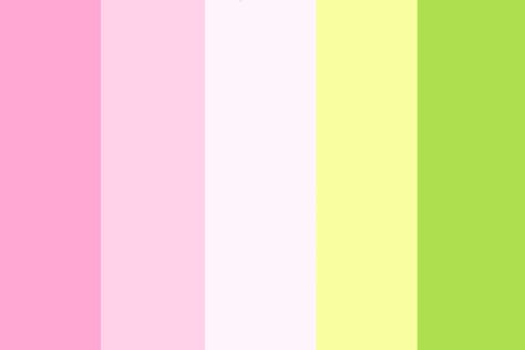 Pastel Green Colour Combination, Kawaii Color Scheme, My Melody Color Palette, Fluttershy Color Palette, Mlp Color Palette, Cute Color Pallets, Pink And Yellow Palette, Pink Green Color Palette, Kawaii Color Palette