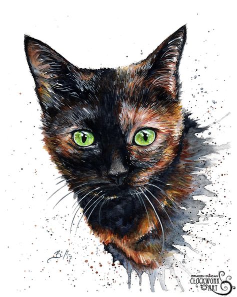 Tortoise Cats, Watercolor Cats, Cat Magic, Cat Portrait Painting, Colored Pencil Artwork, Cat Art Illustration, Cat Sketch, Tortoise Shell Cat, Watercolor Pet Portraits