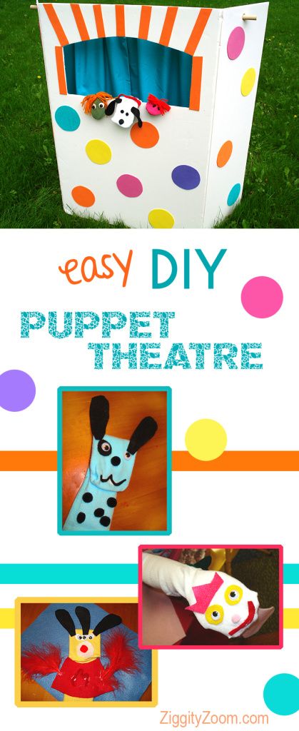 DIY Puppet Theatre - Ziggity Zoom Family Puppet Show Diy, Puppet Show For Kids, Kids Puppet Theater, Homemade Puppets, Make A Puppet, Diy Puppet, Theatre Crafts, Craft Basket, Puppet Stage