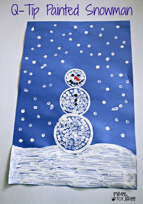 Q-tip Painted Snowman Craft - such a fun winter craft for kids. They love painting with q-tips! Winter Snowman Craft, Butterfly Science, Diy Schneemann, Science Kids, Fun Winter Crafts, Q Tip Painting, Painted Snowman, January Crafts, Butterfly Craft