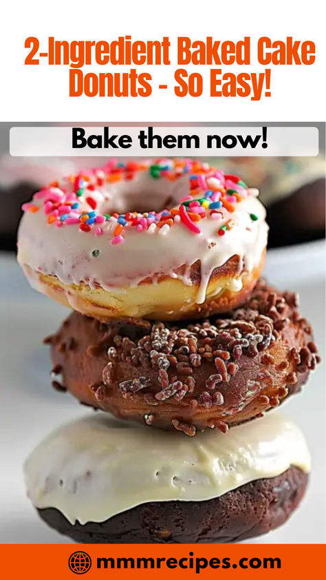 Can you believe it? These 2-Ingredient Baked Cake Donuts are incredibly easy and delicious! Perfect for a quick treat or breakfast, they’re too good to be true. Save this recipe and enjoy homemade donuts with minimal effort! 2 Ingredient Baked Donut Recipe, Box Cake Mix Donuts Baked, 2 Ingredient Donut Holes, Donut Pan Recipes Easy, 3 Ingredient Donut Recipe, Donuts From Cake Mix Baked, Cake Mix Donuts Baked, Baked Cake Mix Donut Recipe, Baked Donuts With Donut Pan