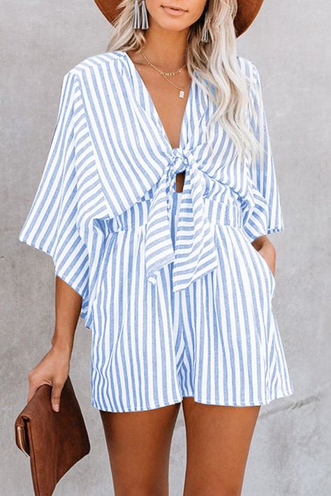 Jumpsuit Styling, Loose Jumpsuit, Trumpet Sleeve, Chiffon Fashion, Weave Style, Striped Jumpsuit, Casual Jumpsuit, Crop Top Blouse, Striped Fabrics