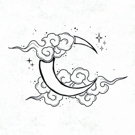 Cloud Tattoo, Tattoo Art Drawings, Mini Drawings, Simplistic Tattoos, Tattoo Design Drawings, Tattoo Stencils, Pretty Tattoos, Moon Tattoo, Line Art Drawings