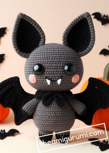 Crochet Halloween Plush Bat Amigurumi Free Pattern Free Cat Pattern Crochet, Crochet Bat Amigurumi Free Pattern, Halloween Bat Crochet Patterns Free, Crochet Halloween Bats Free Pattern, Bat Free Crochet Pattern, Crocheted Halloween Decorations, Crochet Bat Hat, Crochet Bat Wings Free Pattern, Halloween Decorations Crochet