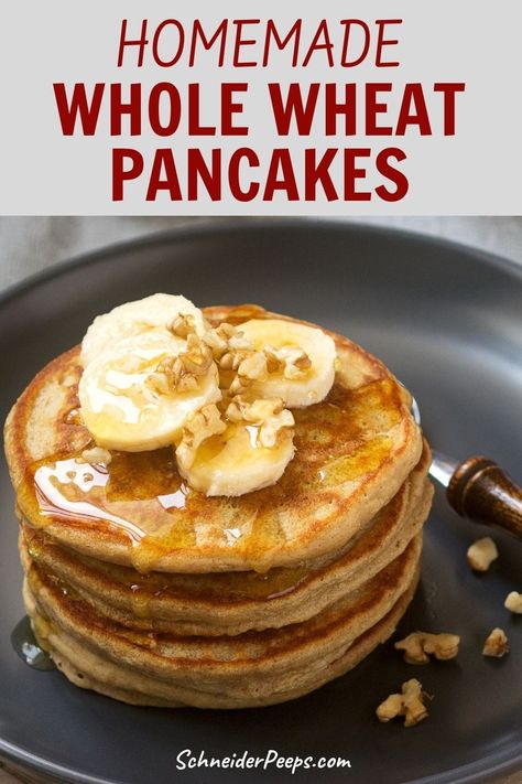 Whole Wheat Pancakes Wheat Pancake Recipe, Whole Wheat Pancakes, Wheat Pancakes, Healthy Pancake Recipes, Pancakes Easy, Pancake Recipe, Sunday Brunch, Whole Wheat, Vegetarian Chocolate