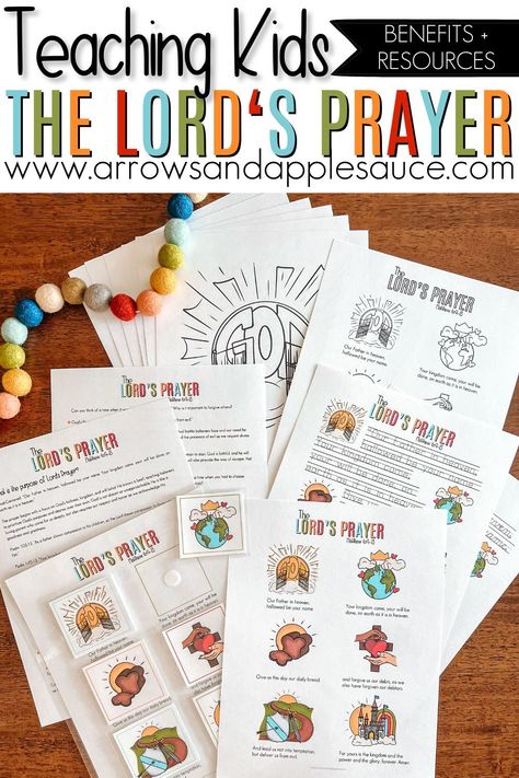 The Lord's prayer is a starting point for a productive prayer life. Use this easy tool to get started teaching your children! #lordsprayer #kidsbiblelesson #learningtopray #homeschoolprintables #sundayschoollesson Teaching The Lords Prayer To Children, Teaching The Lords Prayer To Preschool, Lord’s Prayer Preschool Craft, The Lord’s Prayer Free Printable, Lord's Prayer For Kids, Teaching Prayer To Kids, Prayer Lessons For Kids Sunday School, Children’s Ministry Activities, Lords Prayer Crafts For Kids