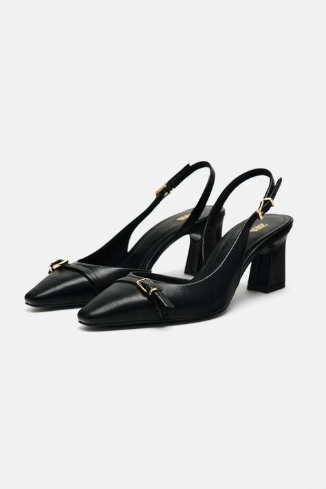 BLOCK HEEL SLINGBACK SHOES - Black | ZARA South Africa Block Heel Slingback, Feminine Shoes, Block Heel Pumps, Stunning Shoes, Shoes Sandals Heels, Fancy Shoes, Cute Heels, Slingback Shoes, Elegant Shoes