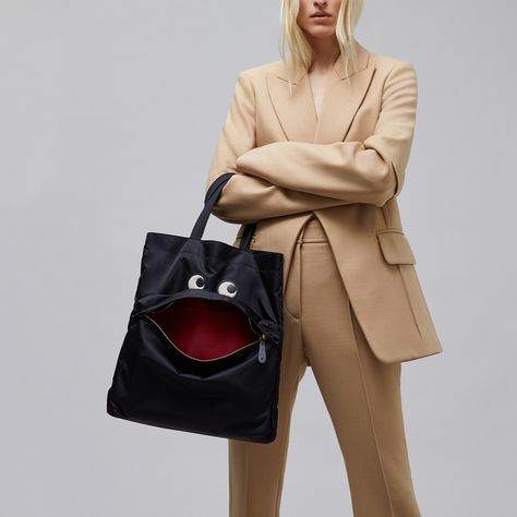 Anya Hindmarch Bag, Luxury Tote Bags, Sporty Aesthetic, Nylon Tote Bags, Classic Handbags, Anya Hindmarch, Zippered Tote, Nylon Tote, Navy Leather