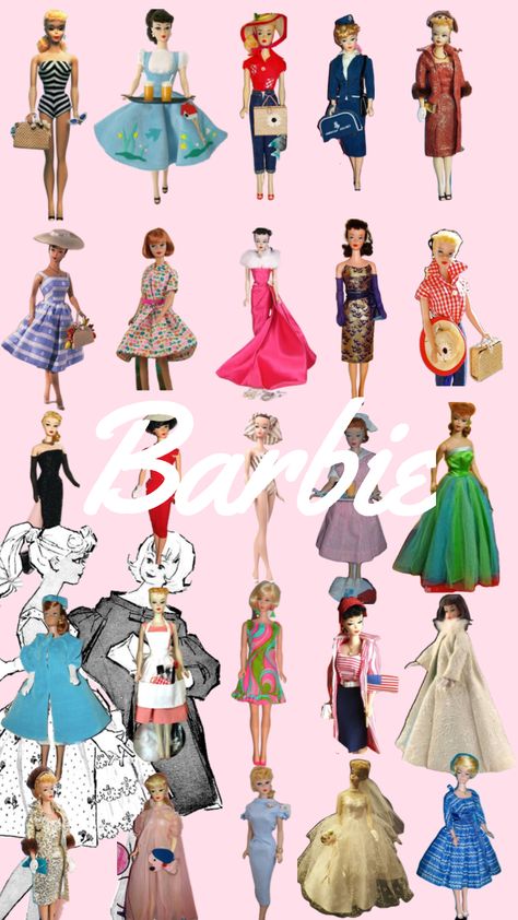 1959 Barbie, Old Barbie Wallpaper, Barbie Illustration Vintage, Barbie Prints Vintage, 1950s Barbie Illustration, Vintage Barbie Art Illustration, Vintage Barbie, Pink Aesthetic, American Girl