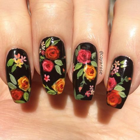 Trendy Nails Red, Mexican Nails, Quinceanera Nails, Vibrant Florals, New Nail Art Design, Nagellack Trends, Roses Flower, Floral Nail Art, Nails Red