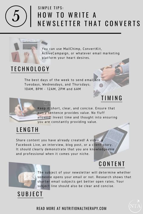 Does the idea of writing a newsletter scare you? We break down the complexities and give you simple tips on how to write a newsletter that converts!  newsletter layout, newsletter ideas, mailchimp newsletter, build email list, email campaign, email marketing, email inspiration How To Start An Email Newsletter, Canva Newsletter Ideas, How To Write A Newsletter, Community Newsletter Ideas, Simple Newsletter Design, Author Newsletter Ideas, Jewellery Newsletter, Email Marketing Design Newsletter Templates, Email Newsletter Design Layout