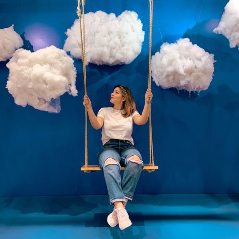 Selfie Wall Ideas Photo Backdrops, Photo Zone Ideas, Angel Wings Decor, Experiential Art, Baby Photography Backdrop, Selfie Wall, Artsy Photography, Photo Zone, Cloud Photos