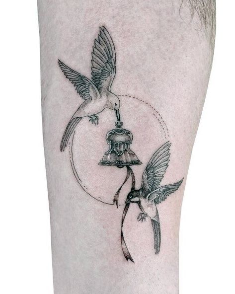 Bell Tattoo Traditional, Cowbell Tattoo, Birdbath Tattoo, Bell Tattoo Ideas Simple, Bell Tattoo Ideas, Bells Tattoo, Bell Tattoo, Belle Tattoo, Tattoo Ideas Simple