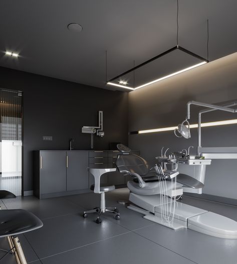 #black #dental #interior #lighting #dark #minimal Dentist Office Design Interiors, Dental Design Interior, Dentist Office Design, Healthcare Interior Design, Dentist Clinic, Dental Office Design Interiors, Kedokteran Gigi, Medical Office Design, Dental Office Decor