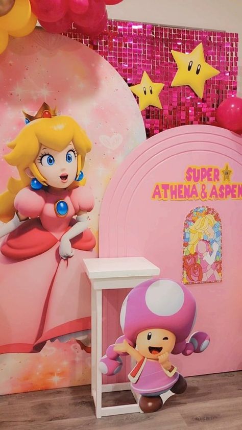 #princesspeachparty on Instagram | Hashtags Mario Theme Party, Princess Peach Party, Nintendo Party, Mario Bros Cake, Mario Theme, Super Mario Bros Party, Mario Bros Party, Super Mario Party, Kids Party Decorations