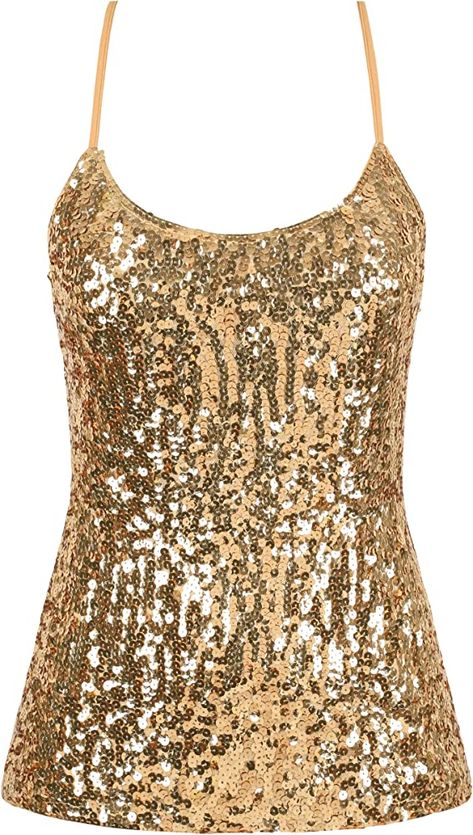 PrettyGuide Women's Sequin Cami Sparkle Fitted Strappy Tank Top Glitter Evening Vest Gold M at Amazon Women’s Clothing store Gold Sequin Top, Strappy Tank Top, Party Tank Top, Rosé Hot, Glitter Top, Strappy Tank Tops, Holiday Tops, Sequin Tank, Sequin Tank Tops