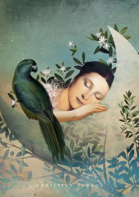 shades of green Sleeping On The Moon, Christian Schloe, Creation Photo, Slaap Lekker, Pop Surrealism, Arte Fantasy, On The Moon, Wassily Kandinsky, Moon Art