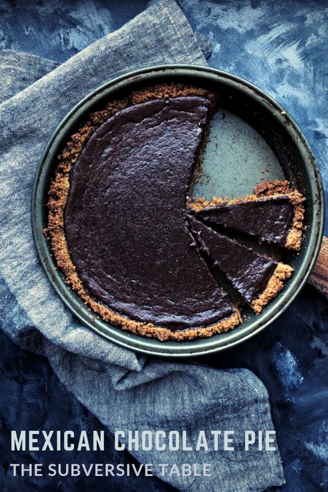 An unconventional, anti-establishment pie. Mexican Chocolate pie says, we all have a place at the table. #mexicanchocolatepie #chocolatepie #chocolatethanksgivingpie #mexicanchocolate #pierecipe #easypierecipe #chocolatepierecipe #easychocolatepie #thanksgivingpie #thanksgivingpieideas Hot Chocolate Pie, Mexican Pie, Easy Chocolate Pie, Bake Sweets, Spicy Chocolate, Crockpot Dessert Recipes, Chocolate Pie Recipes, Crock Pot Desserts, Mexican Chocolate