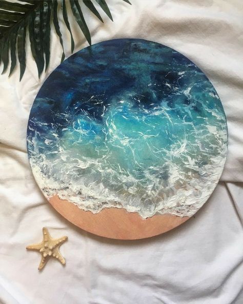 Circular Canvas Painting, Ocean Art Painting, Circular Canvas, Painting On Canvas For Beginners, Canvas Painting For Beginners, Circle Canvas, Diy Wall Painting, Christmas Paintings On Canvas, Circle Painting