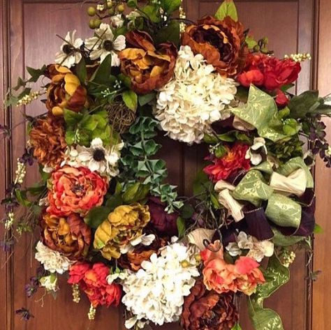 Giant Hydrangeas, Spring Outdoor Decor, Diy Door Decor, Elegant Fall Wreaths, Spring Peony, Fall Hydrangea, Outdoor Wreath, Fall Thanksgiving Wreaths, Purple Wreath