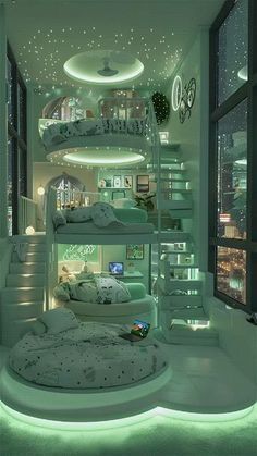 Room Ideas Aesthetic Two Beds, 2 Beds Bedroom Ideas, Kids Room Bed Design, Cute Bunk Beds, Room Ideas With Bunk Beds, Coolest Bedrooms, Biggest Bed, Bunk Bed Room Ideas, Interior Room Design