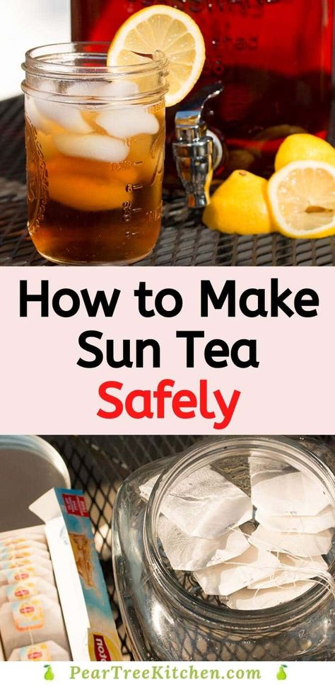 Learn how to make sun tea the safe way using our handy safety tips, homemade sun tea recipe, and bonus directions for making simple syrup with flavorings. Beat the summer heat the old-fashioned Southern way with a sweat-drenched glass of iced sweet tea! #recipes #sweettea #suntea #summer Homemade Ice Tea, Sun Tea Recipes, Iced Tea Recipes Homemade, Sweet Tea Recipes, Southern Sweet Tea, Fantasy Food, Sun Tea, Make Simple Syrup, Homemade Tea