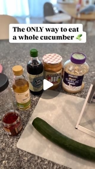 Star McEuen~Daily Fasting Coach on Instagram: "The only way to eat a whole cucumber 🥒 

⭐️ What you need ⭐️

Large cucumber (English) 
1Tbls ish peanut butter 
1-2 tsp ish chili crunch 
Soy sauce 
Salt (I will NOT add MSG to my food, like he does 🙃)
Rice vinegar 
1 heaping tsp minced garlic
Olive oil- I used the most purest Olive oil these is imported from Europe, comment “olive oil”.

Slice 1 cucumber 
Add all ingredients and shakey, shakey, shakey. (Just don’t catch a ring being so aggressive shaking that you rip your shorts 🤣) 

Enjoy, let me know what you think ⬇️
.
.
.
#cucumbers #Viral #peanut" Viral Cucumber Salad With Peanut Butter, Tick Tock Cucumber Salad, Viral Cucumber, Addicting Cucumbers, Sometimes You Just Have To Eat A Whole Cucumber, Garlic Olive Oil, Rice Vinegar, Soy Sauce, Minced Garlic