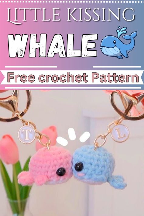 Crochet Kissing Whales For Valentines Day Whale Pattern Crochet, Crochet Kissing Keychain, Pocket Whale Crochet Pattern, Ldr Ideas, Small Whale Crochet Pattern Free, Tiny Whale Crochet Pattern Free, Crochet Valentines Day, Whale Crochet Keychain, Emoji Patterns