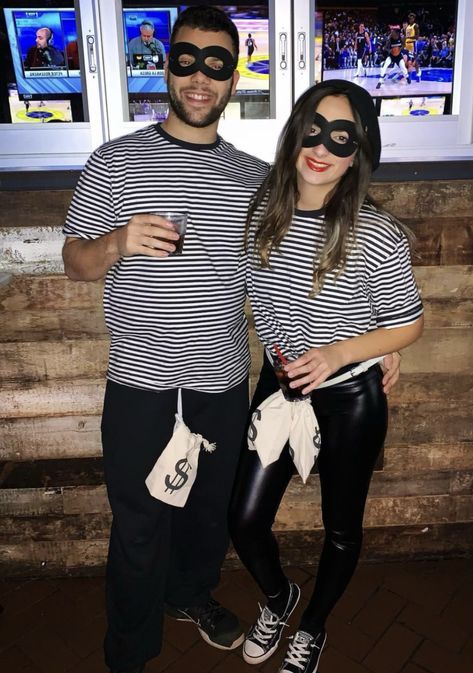 Drop everything this is a robbery! Cute easy couples costume. Easy Couples Costumes, Diy Couples Costumes, Couple Costume, Couples Costume, Couple Halloween, Couple Halloween Costumes, Couples Costumes, Costume Ideas, Halloween Costume