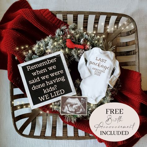 Christmas Pregnancy Announcement Digital, Last Package, Editable, Gender Neutral Baby Announcement, last baby, final baby, 3rd 4th 5th 6th by LalalandBabyShoppe on Etsy Third Child Pregnancy Announcement, 4th Baby Announcement, 3rd Pregnancy Announcement, 3rd Baby Announcement, Neutral Baby Announcement, Fall Baby Announcement, Baby Announcement To Husband, Pregnancy Congratulations, Christmas Baby Announcement