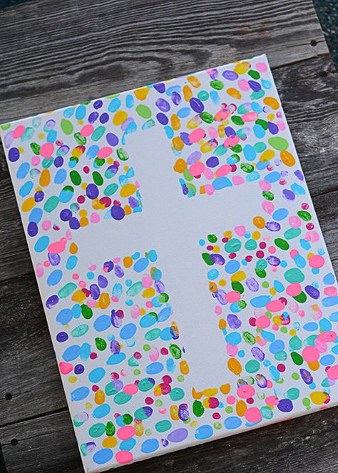 Fingerprint Canvas, Easter Crafts To Make, Easter Religious Crafts, Easter Sunday School, Bible Crafts Sunday School, Jesus Crafts, Easter Crafts Preschool, Craft To Make, Children's Church Crafts