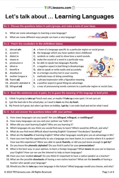 Toefl Worksheets, Tefl Lessons, English Vocabulary Exercises, Esl Vocabulary Activities, English Conversation Practice, Speaking Activities Esl, English Talk, English Conversation Learning, Reading Comprehension Lessons