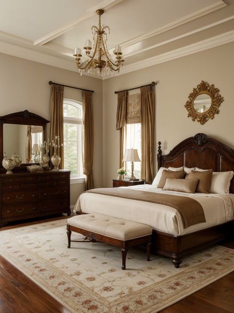 Bedroom Interior Design Traditional, Classic Traditional Home Decor Bedroom, Vintage Design Bedroom, Classic Bedrooms Elegant, Classic Bedroom Design Luxury Elegant, Modern Victorian Style Bedroom, Modern And Traditional Bedroom, Modern Traditional Breakfast Area, Neo Traditional Bedroom