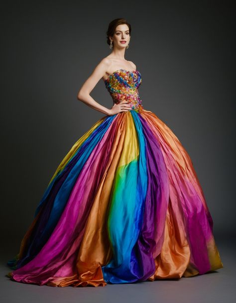 Rainbowcore Fashion, Brides Maid Gown, Prom Dress Inspo, Big Dresses, Rainbow Outfit, Fantasy Dresses, Pride Outfit, Anne Hathaway, Fancy Dresses