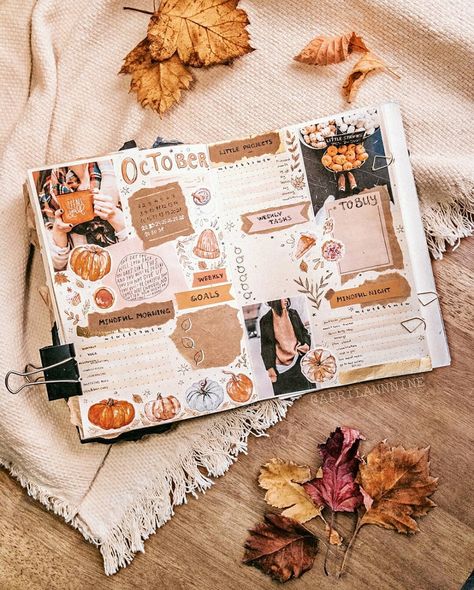 October autumn bullet journal #journal #notebook #bujo #fall #autumn Autumn Bullet Journal, Bullet Journal October, Boho Berry, Bullet Journal Spreads, Album Journal, October Autumn, Bullet Journal Cover Page, October Crafts, Bullet Planner