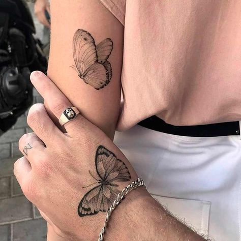 Meaningful Couple Tattoos, Couple Wrist Tattoos, Married Couple Tattoos, Tattoo Placements, Matching Best Friend Tattoos, Cute Couple Tattoos, Inspiration Tattoos, Matching Couple Tattoos, Butterfly Tattoos