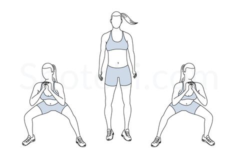 Side to side squats exercise guide with instructions, demonstration, calories burned and muscles worked. Learn proper form, discover all health benefits and choose a workout. Squats Exercise, Side Squat, Best Home Workout Equipment, Hip Flexor Exercises, Push Workout, Stability Exercises, Lower Body Muscles, Weighted Squats, Back Yoga