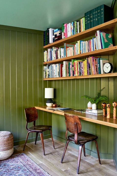 Photo 13 of 22 in A Family Aces the Remodel of a Cute Schoolhouse in the Catskills - Dwell Building A Yurt, Tiny Office, The Catskills, Home Office Storage, Small Home Office, Painted Ceiling, Home Office Space, Prefab Homes, The Study