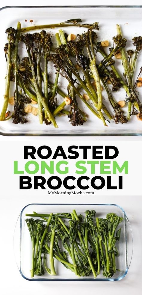 Want to know how long to cook long stem broccoli and how to cook it. Tenderstem broccoli also called broccolini is delicious. Learn how to oven roast tenderstem broccoli with this post and video. Oven roasted tenderstem broccoli, broccolini. Roasting vegetables in oven recipes | Roasting Vegetables In Oven, Long Stem Broccoli, Tenderstem Broccoli Recipe, Broccoli With Garlic, Roasted Broccolini, Tenderstem Broccoli, Pasta Side Dishes, Pasta Sides, Healthy Mix