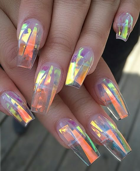 Lila’k Fruit Nail Art, Transparent Nails, Shiny Nails, Rose Nails, Glass Nails, Glam Nails, Clear Nails, Orange Nails, Holographic Nails