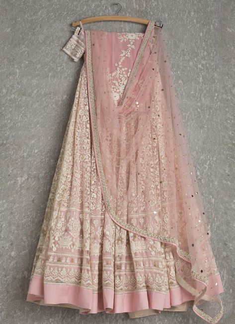 Lehengas by SwatiManish : Pale pink lehenga and dupatta with white thread work Thread Work Lehenga, भारतीय दुल्हन संबंधी, Sequin Lehenga, डिजाइनर कपड़े, Work Lehenga, Bollywood Lehenga, Salwar Kamiz, Pink Lehenga, Desi Clothes