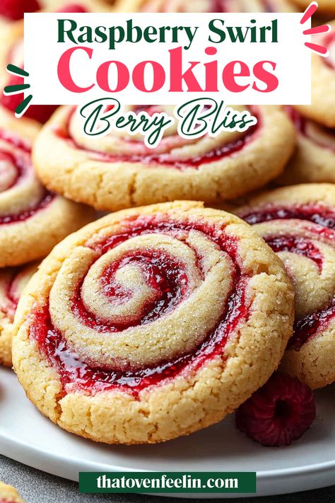 Indulge in the delicate flavors of Raspberry Swirl Cookies, featuring airy cream cheese dough, sweet raspberry jam, and a dusting of powdered sugar for a festive touch. Perfect for holiday celebrations or a luxurious treat. Soft Batch Lemon Cream Cheese Cookies, Unique Cookie Flavor Recipes, Cute Holiday Baking Ideas, Martha Stewart Desserts, Easy And Delicious Christmas Cookies, Jam Pinwheel Cookies, Rolled Christmas Cookies Recipes, Raspberry Pillow Cookies, Christmas Deserts Cute