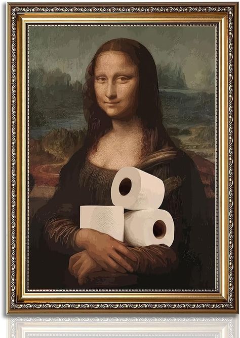 Amazon.com: Funny Eclectic Bathroom Canvas Wall Art Vintage Humor Fun Mona Lisa Portrait Classical Aesthetics Painting Picture Wall Decor Da Vinci Poster Print Artwork for Toilet Washroom Home Decoration UnFramed: Posters & Prints Vintage Bathroom Art, Art Mona Lisa, Bathroom Canvas Art, Quirky Bathroom, Altered Canvas, Bathroom Canvas, Funny Bathroom Art, Wall Art Decor Prints, Funny Bathroom Decor