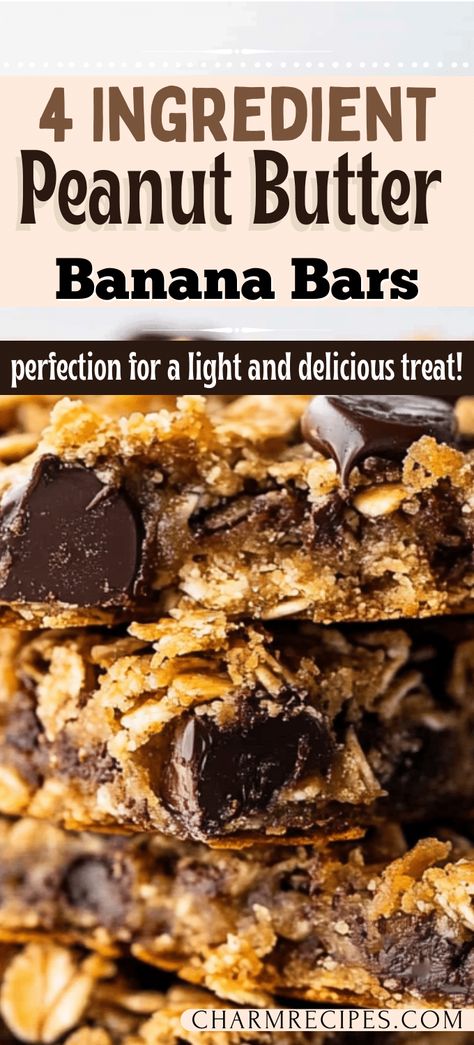 4-Ingredient Peanut Butter Banana Bars Banana Protein Bars Healthy, Healthy Banana Oat Bars, Peanut Butter Banana Chocolate Chip Bars, Peanut Butter Banana Baked Oatmeal Bars, 4 Ingredient Peanut Butter Banana Bars, Peanut Butter And Banana Recipes, Healthy Recipes With Ripe Bananas, How To Use Up Bananas, Recipes For Ripe Bananas Healthy