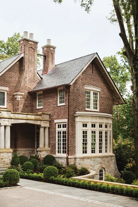 Pros and Cons of Painting Your Brick House - Studio McGee Brick House With Stucco Accents, Brick Exterior Chimney, Natural Brick House Exterior, White And Brick House Exterior, Brick House With White Trim, Brick Front House, Colonial Ranch House, Brick Colors For House Exterior, Tudor Exterior Paint