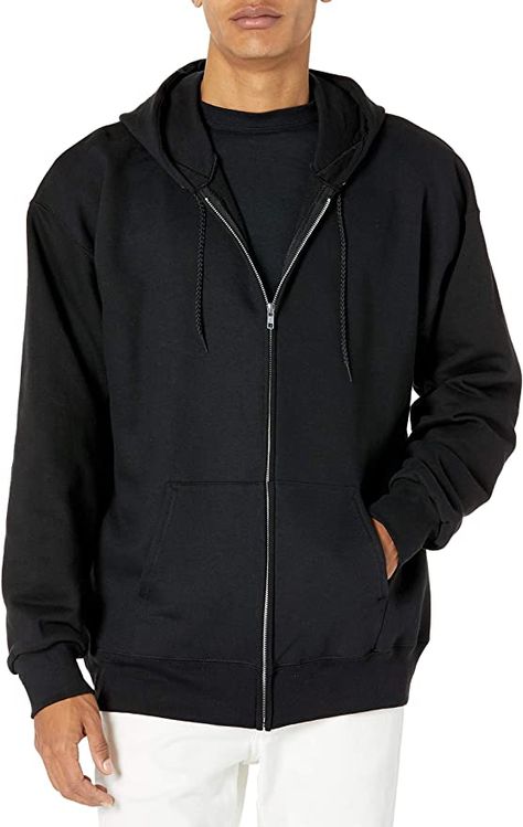 Hanes Men's Full Zip Ultimate Heavyweight Fleece Hoodie at Amazon Men’s Clothing store Josh Core, Zip Up Hoodie Men, Sweatshirt With Zipper, Men's Capsule Wardrobe, Black Zip Hoodie, Gym Jacket, Grey Hoodie Men, Black Hoodie Men, Mens Zip Hoodie