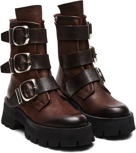 Amazon.com | Steve Madden Women's Roland Motorcycle Boot | Mid-Calf Motorcycle Boot, Shoes Steve Madden, Women's Fashion Set, Leather Wear, Motorcycle Boots, Brown Leather Boots, Leather Buckle, Sneaker Heels, Moto Boots