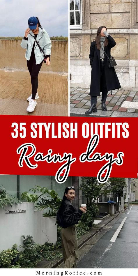 Inspirations for stylish outfit ideas on rainy days to keep you warm and fashionable. Outfits for rainy spring and summer days. A gallery of trendy daily outfits to get you covered for rainy days. Stylish outfit ideas for rainy days to inspire you. Monsoon Trip Outfits For Women, Summer Rainy Outfit, Rainy Outfit Summer, Hot Summer Rainy Day Outfit, Rainboots Outfit Work, Rainy Day Business Casual, Summer Rainy Day Outfit Street Style, Rainy Day Outfit For Work Summer, Rainy Concert Outfit