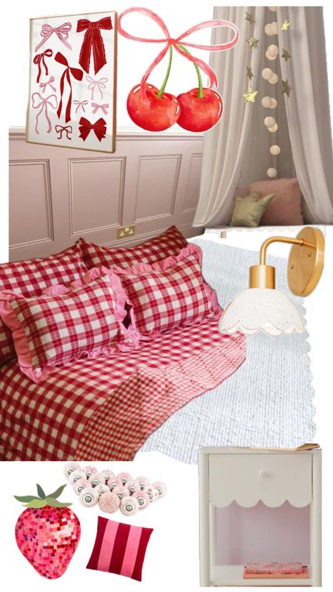 Cherry Room Decor Aesthetic, Cherry Dorm Room, Strawberry Shortcake Room Decor, Cherry Room Aesthetic, Red And Pink Bedroom, Cherry Room, Cherry Vibes, Cherry Bedroom, Vibe Rooms