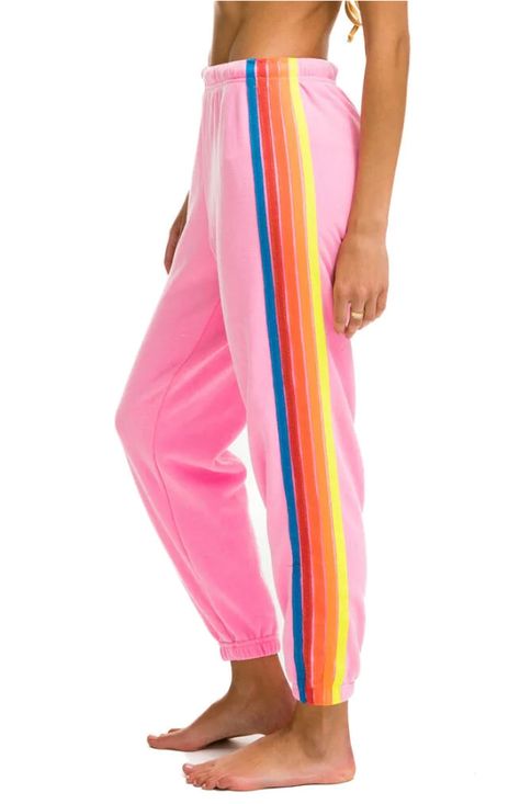 Pink Sweats, Striped Sweatpants, Neon Stripes, Aviators Women, Pink Sweatpants, Aviator Nation, Neon Rainbow, Perfect Pant, Pink Neon